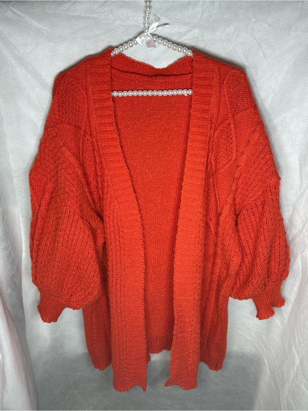 Open-Front Balloon Sleeve Cardigan Sweater
